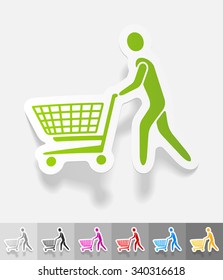 man with trolley paper sticker with shadow. Vector illustration