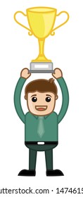 Man with Trophy - Business Cartoon Character Vector