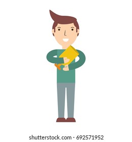 Man with trophy cup cartoon