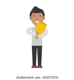 Man with trophy cup cartoon