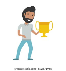 Man with trophy cup cartoon