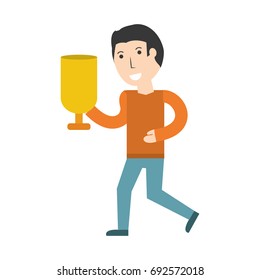 Man with trophy cup cartoon