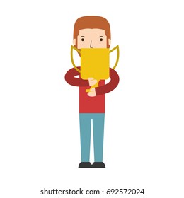 Man with trophy cup cartoon