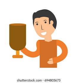 Man with trophy cup cartoon