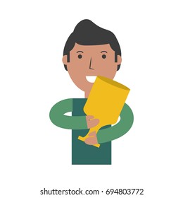 Man with trophy cup cartoon