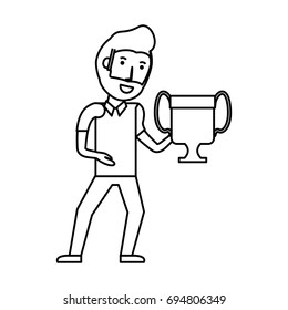 Man with trophy cup cartoon