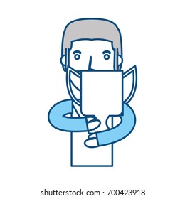 Man with trophy cup cartoon