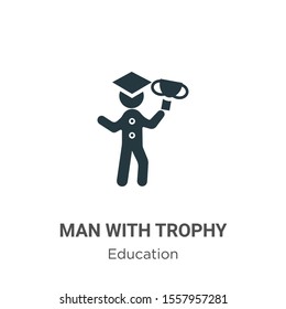 Man with trophy vector icon on white background. Flat vector man with trophy icon symbol sign from modern education collection for mobile concept and web apps design.