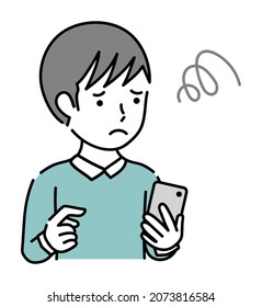 A man in trouble operating a smartphone
