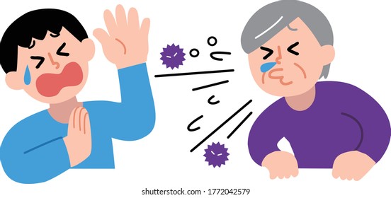 A man in trouble with a sneezing senior woman