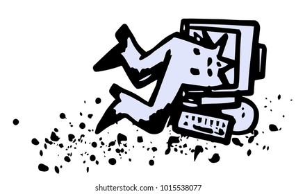 man trough the broken PC display