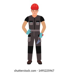 Man with trowel icon. Flat illustration of man with trowel vector icon for web design