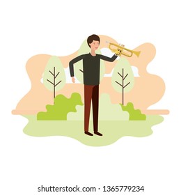man with trumpet in landscape avatar character