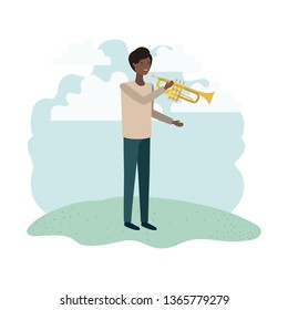 man with trumpet in landscape avatar character
