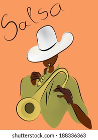 Man with Trumpet. Vector Portrait of a Salsa Player