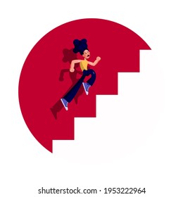 a man try to jump up on the stair represent about his ambition and motivation.
