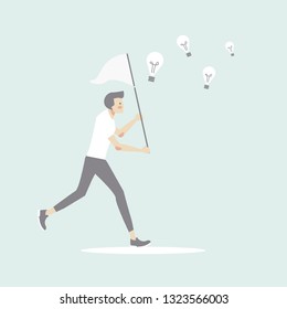 man trying to catch flying idea