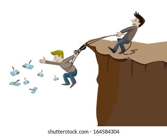 man trying to catch money on the hill 