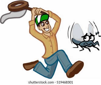 man trying to catch a mosquito with a net/Mosquito Control/Catch that Mosquito