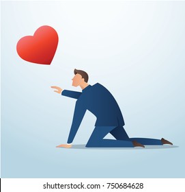 man trying to catch the red heart icon, man try to find love