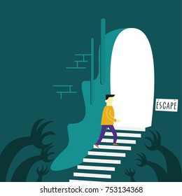 a man was trying to climb the stairs to the exit