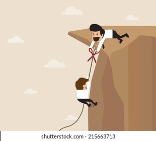Man trying to cut climbing rope
