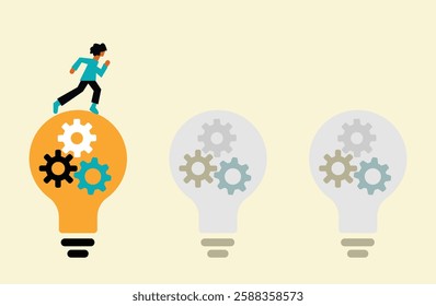 Man trying to find new ideas, critical thinking innovation illustration vector