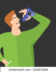Man trying to harm himself with poison vector illustration design.  Depression  and mental health concept element.  Can be used for web, mobile and print. Suitable for infographic