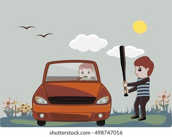 A Man Trying to Hit a Car Driver