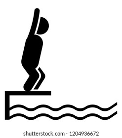 Man trying to jump in pool depicting swimming icon 