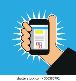 A man trying to log in application using phone illustration in pop art style
