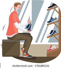 A man trying new shoes at shoes shop