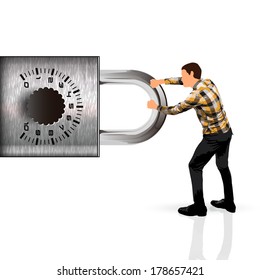 man trying to open a lock