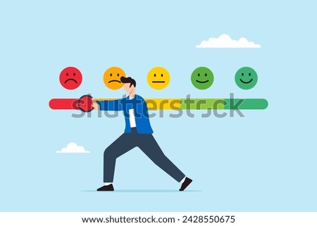 Man trying to push customer feedback bar to dissatisfaction level