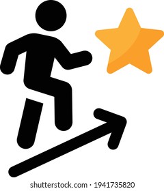 Man is trying to reach Golden star vector icon Isolated on white background. 