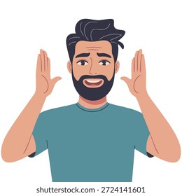 Man trying to remember word thinking isolated vector illustration on white background