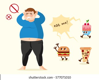 A man trying to stem the temptation of fast food, vector eps10
