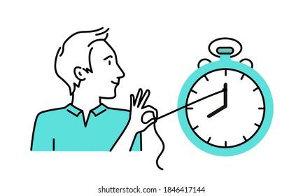 Man trying to stop time. Business concept. Vector illustration.
