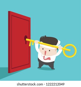 The man is trying to unlock to open the red door of success.