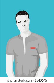 Man in tshirt. Isolated on blue. Illustration.