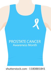 A man in a T-shirt with a ribbon. Prostate cancer Awareness Month concept