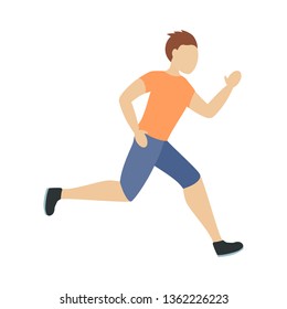 man in t-shirt and shorts running. Run, sport. Isolated vector illustration