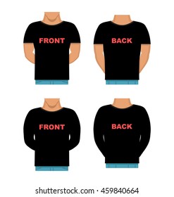 man with t-shirt and sweatshirt, vector flat mock up, template - Illustration