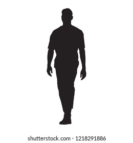 Man In T-shirt Walking Forward, Isolated Full Body Vector Silhouette