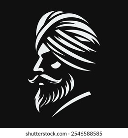 a man with a turban and beard in a black background
