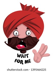 Man with turban is showing stop gesture with hand, illustration, vector on white background.