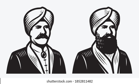 Man In Turban Symbol. Vector Illustration