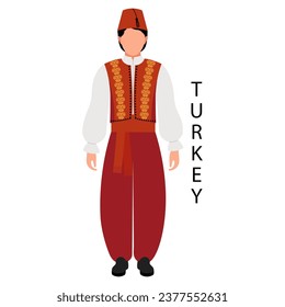 Un hombre con traje de pueblo turco y tocado. Cultura y tradiciones de Turquía. Ilustración, vector