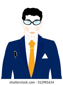 The Man in turn blue the suit with tie.Vector illustration