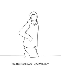 man turned around - one line drawing. concept get distracted leaving, call someone